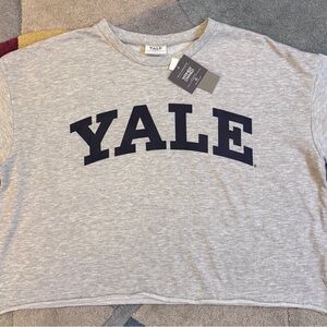 Yale University Cropped Sweatshirt Tee NWT Size Large Gray Ivy League Graphic